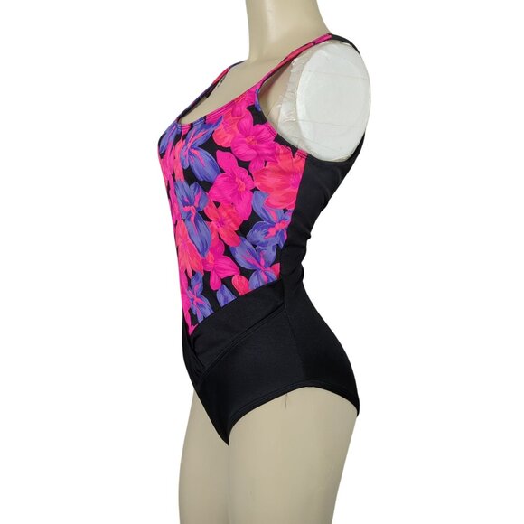 Vintage‎ Secret Solutions one piece Women's Swimsuit pink purple floral black 12 - Picture 6 of 15